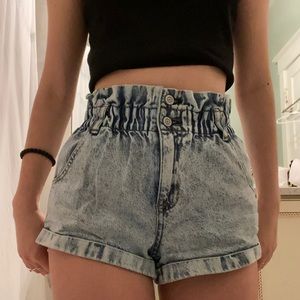 PacSun Abbie Blue Paperbag Denim Mom Shorts